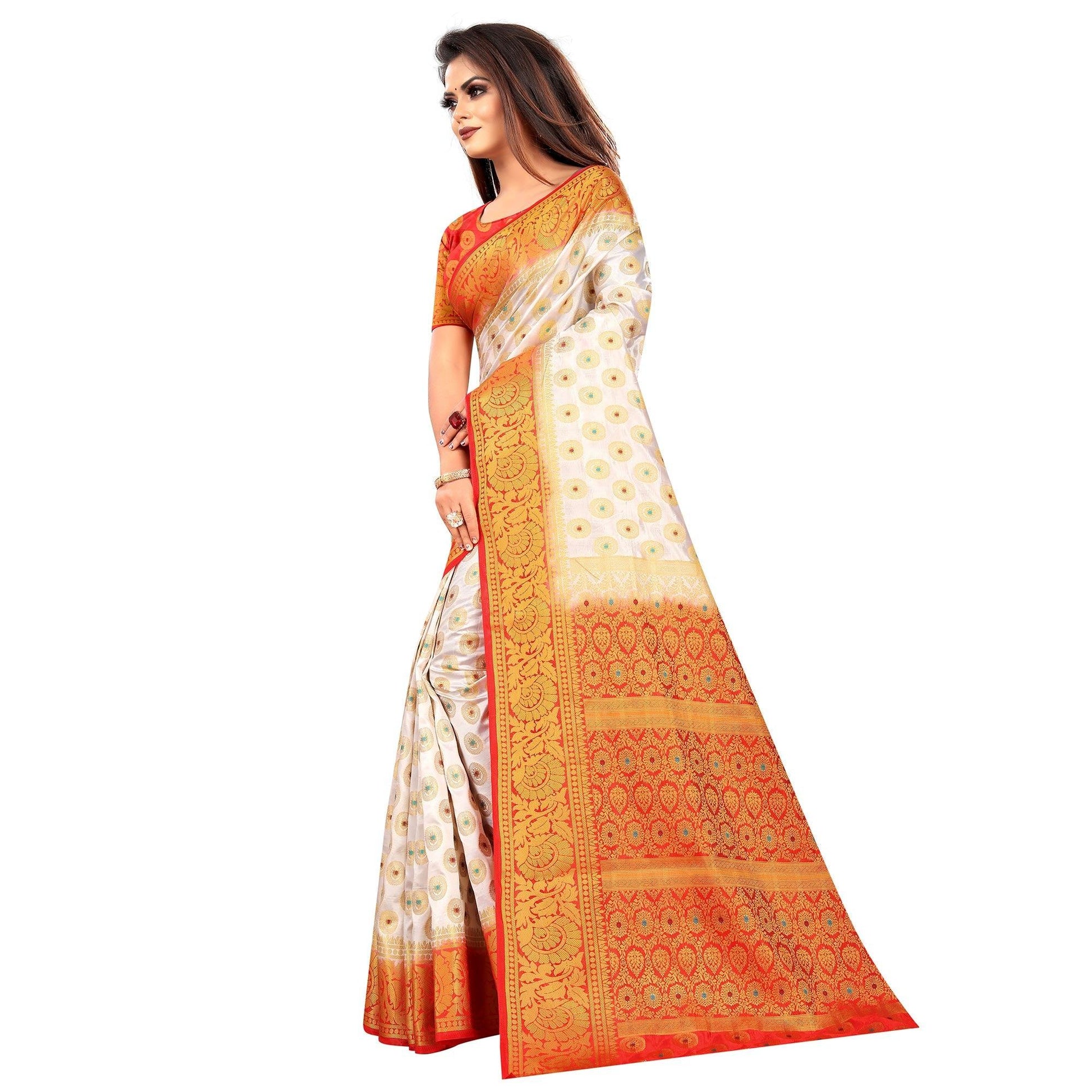 Breathtaking White Colored Festive Wear Woven Art Silk Saree