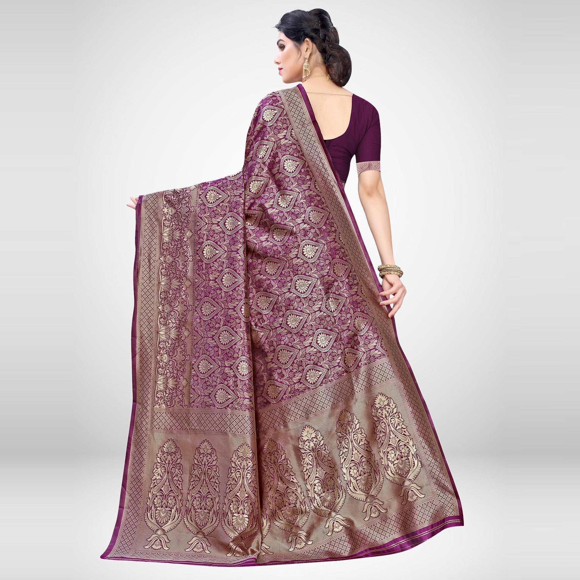 Breathtaking Wine Colored Festive Wear Woven Silk Blend Saree