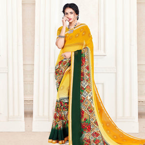 Breathtaking Yellow Colored Casual Wear Printed Georgette Saree