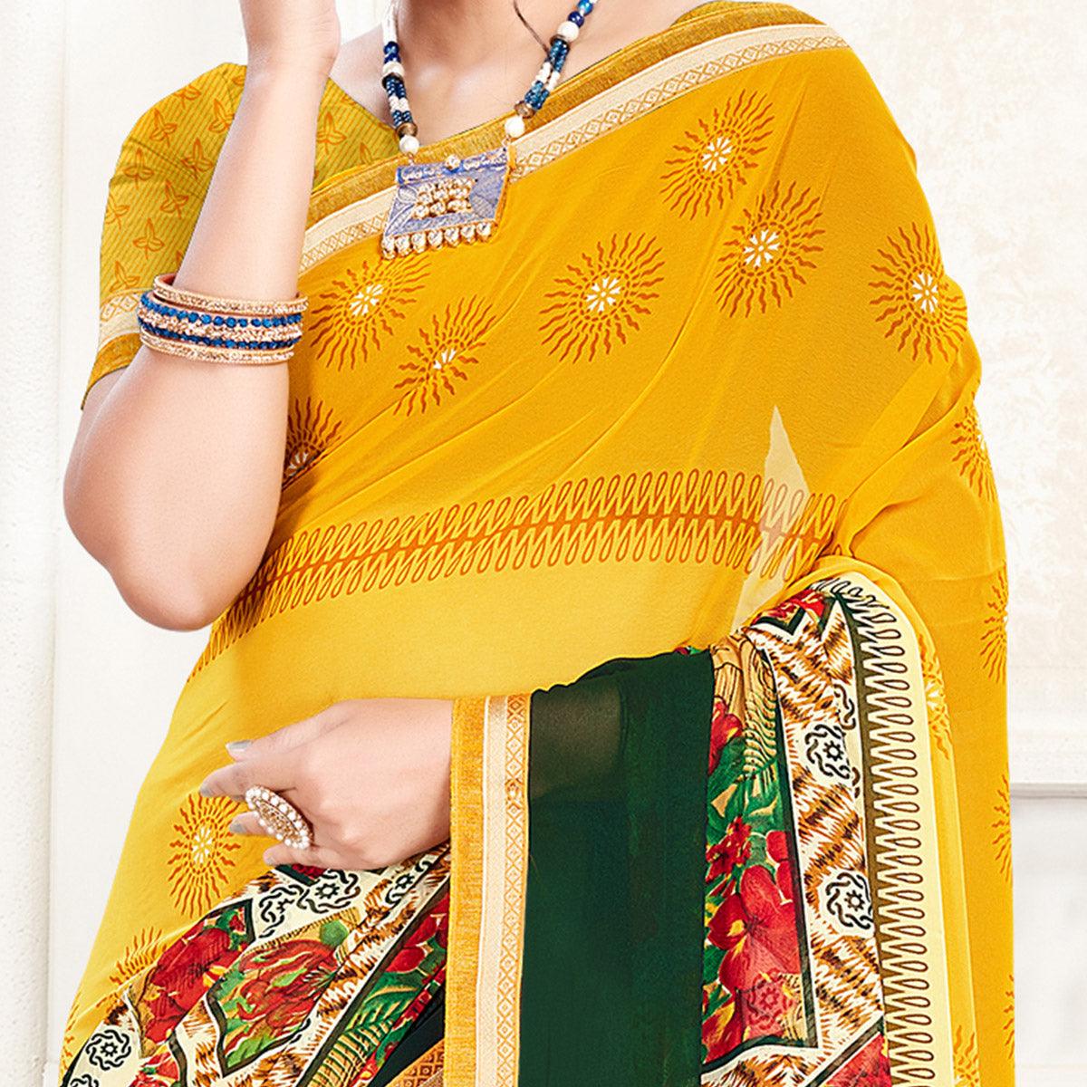 Breathtaking Yellow Colored Casual Wear Printed Georgette Saree