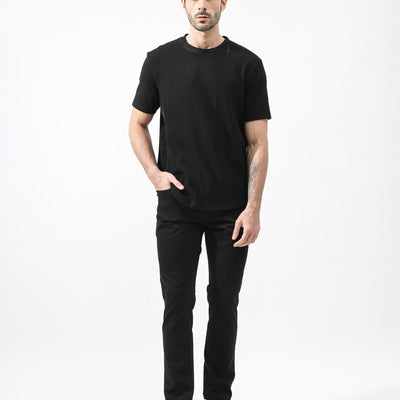 Rare Rabbit Men's Bree Black Crew Neck Ottoman Textured Drop Shoulder Half Sleeves Oversized Fit T-Shirt