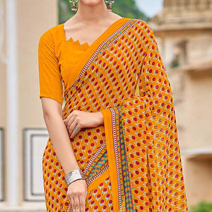 Bright Orange Printed Georgette Saree