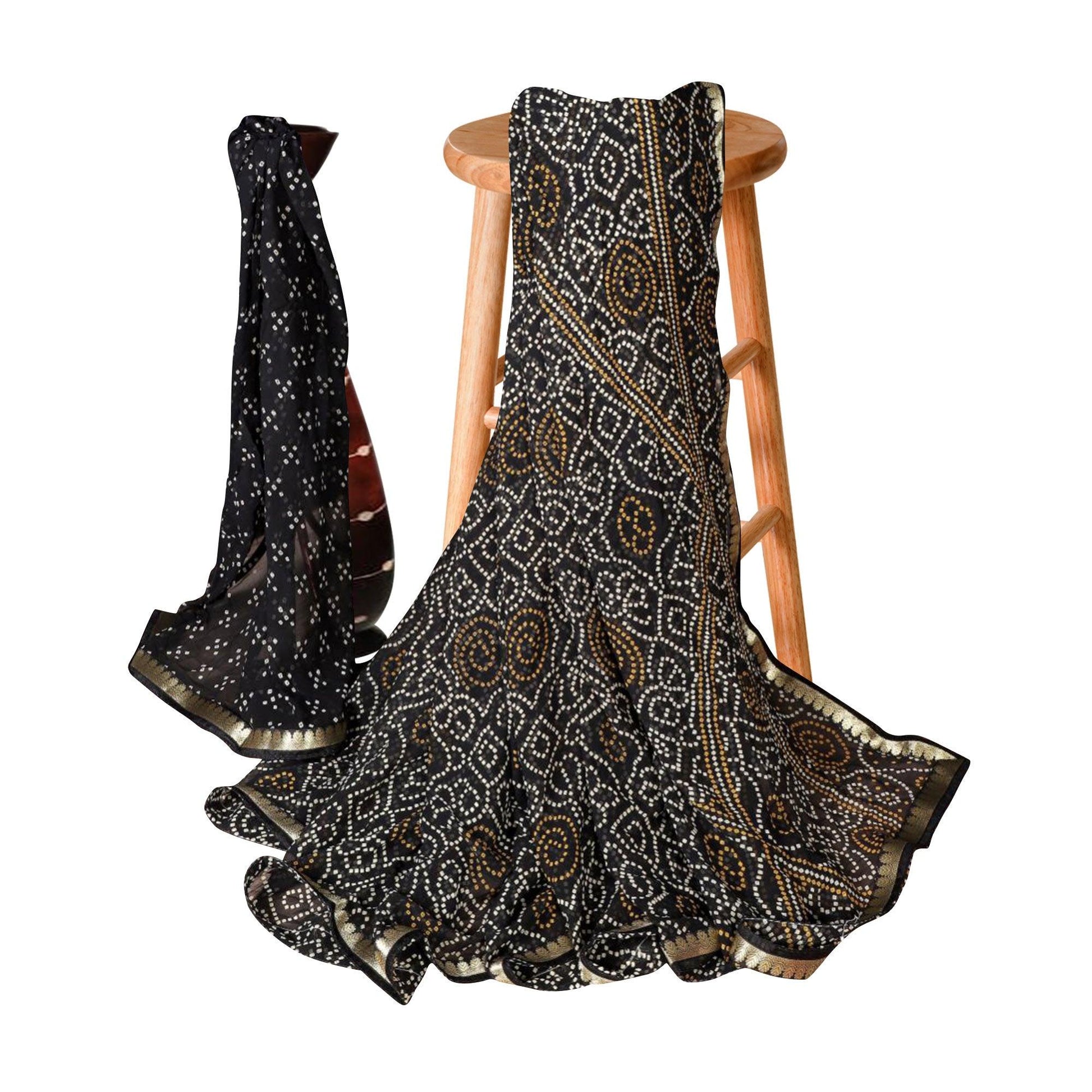 Brilliant Black Colored Casual Bandhani Printed Georgette Saree