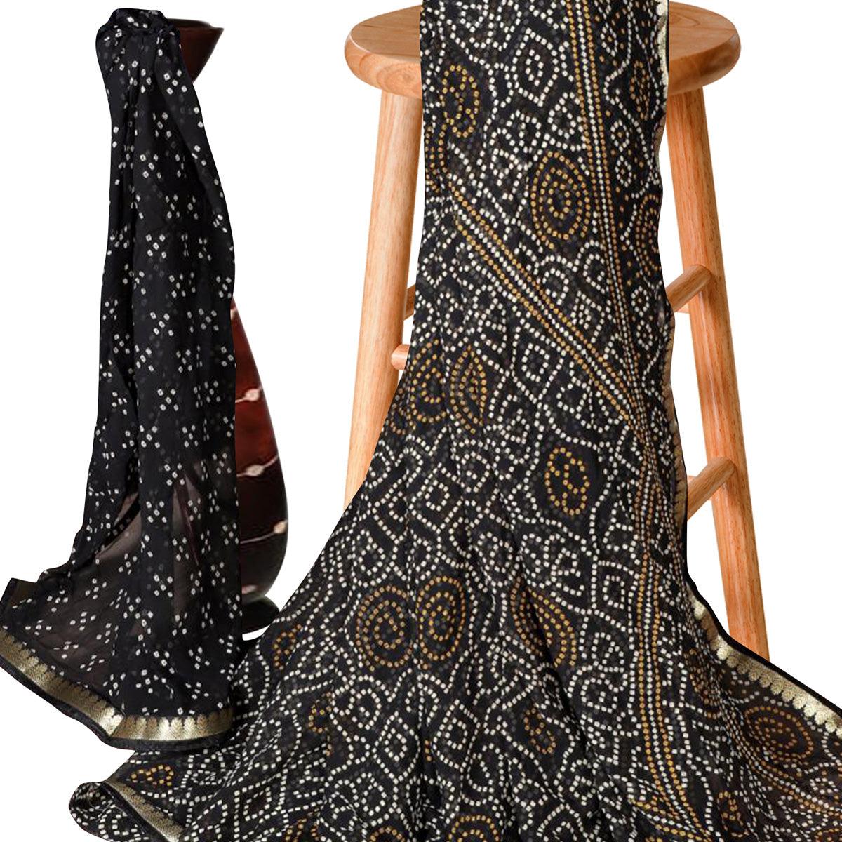 Brilliant Black Colored Casual Bandhani Printed Georgette Saree