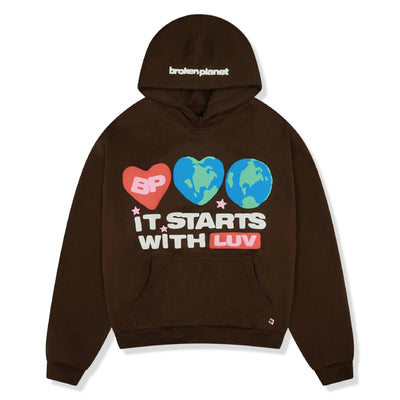 Broken Planet It Starts With Luv Mocha Brown Hoodie