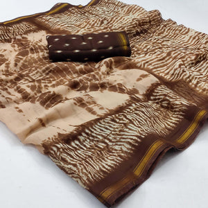 Brown Abstract Printed Cotton Blend Saree