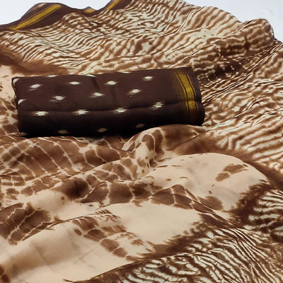 Brown Abstract Printed Cotton Blend Saree