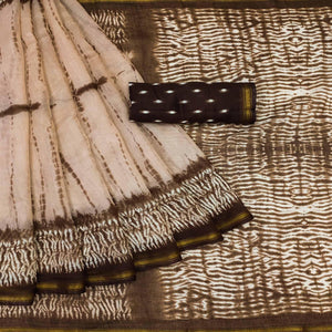 Brown Abstract Printed Cotton Blend Saree