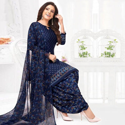 Brown And Blue Patiala Crepe Dress Material Pack Of 2