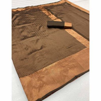 Brown & Golden Woven Banarasi Silk Saree