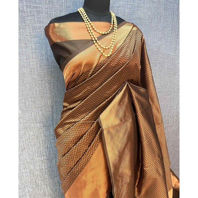 Brown & Golden Woven Banarasi Silk Saree