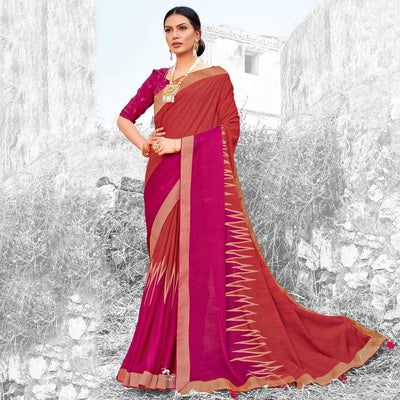 Brown & Pink Coloured Partywear Printed Brasso Saree