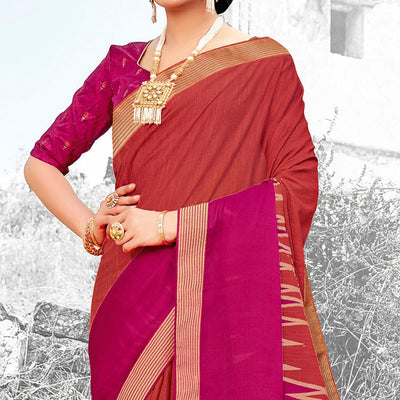 Brown & Pink Coloured Partywear Printed Brasso Saree