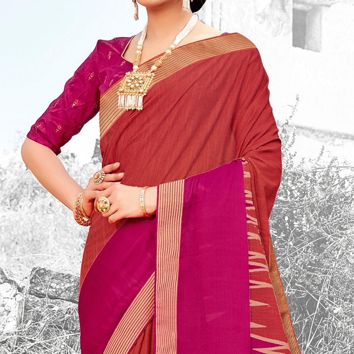 Brown & Pink Coloured Partywear Printed Brasso Saree