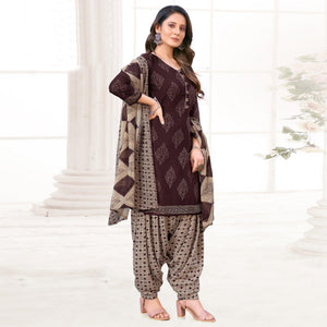 Brown And Yellow Patiala Dress Material Pack Of 2