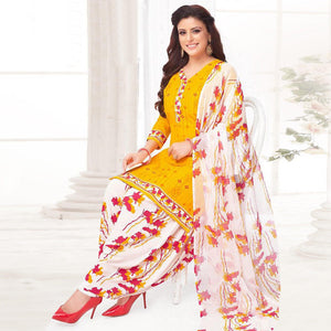 Brown And Yellow Patiala Dress Material Pack Of 2