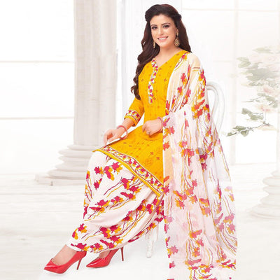 Brown And Yellow Patiala Dress Material Pack Of 2