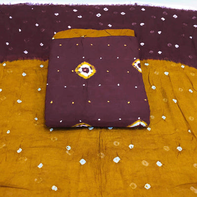 Brown Bandhani Printed Cotton Blend Dress Material