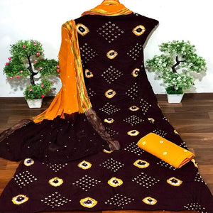 Brown Bandhani Printed Cotton Dress Material