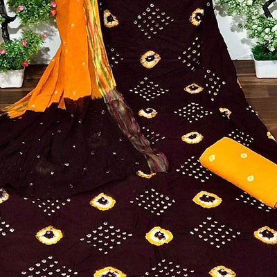 Brown Bandhani Printed Cotton Dress Material