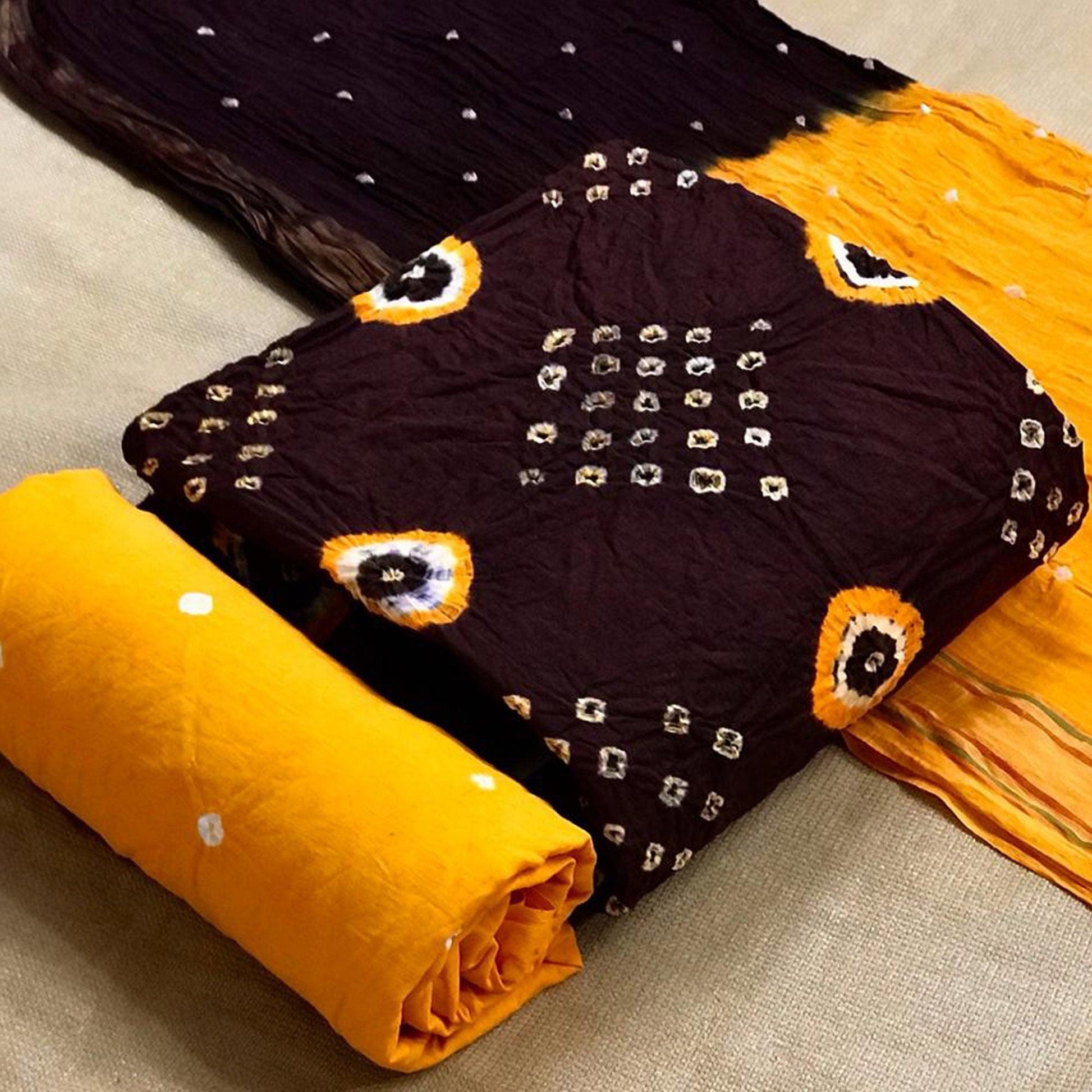 Brown Bandhani Printed Cotton Dress Material