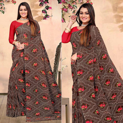 Brown Bandhani Printed Georgette Saree