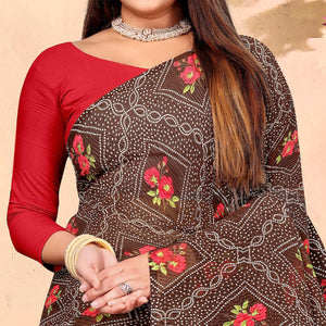 Brown Bandhani Printed Georgette Saree