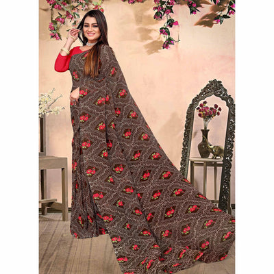 Brown Bandhani Printed Georgette Saree