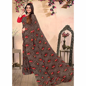Brown Bandhani Printed Georgette Saree