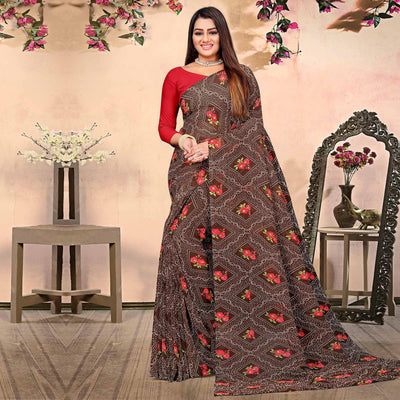 Brown Bandhani Printed Georgette Saree