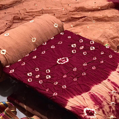 Brown Bandhani Printed Cotton Blend Dress Material