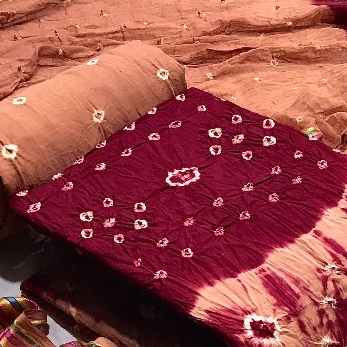 Brown Bandhani Printed Cotton Blend Dress Material