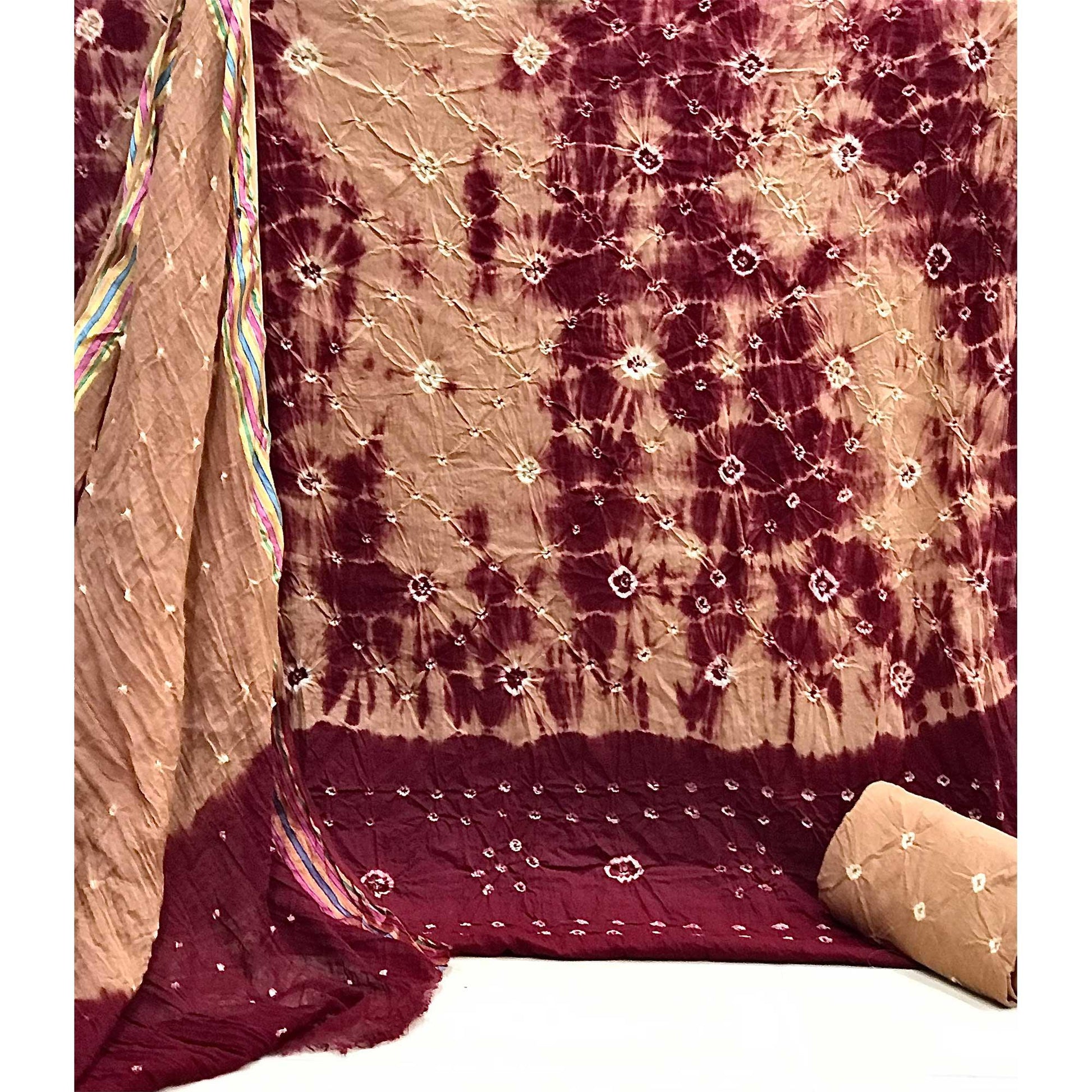 Brown Bandhani Printed Cotton Blend Dress Material