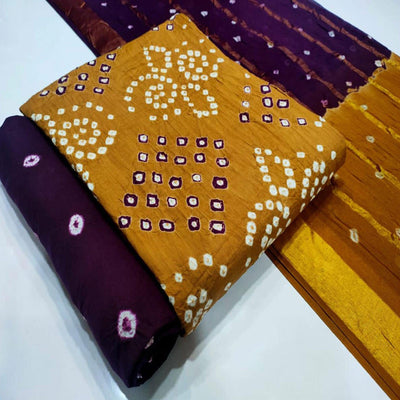 Brown Bandhani Printed Pure Cotton Dress Material