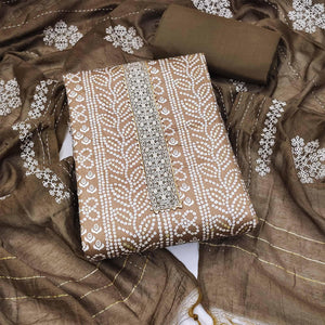Brown Bandhani Printed Pure Cotton Dress Material