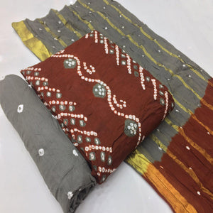 Brown Bandhani Printed Pure Cotton Dress Material