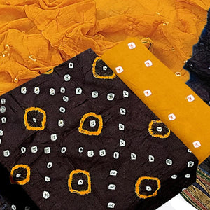 Brown Bandhani Printed Pure Cotton Dress Material
