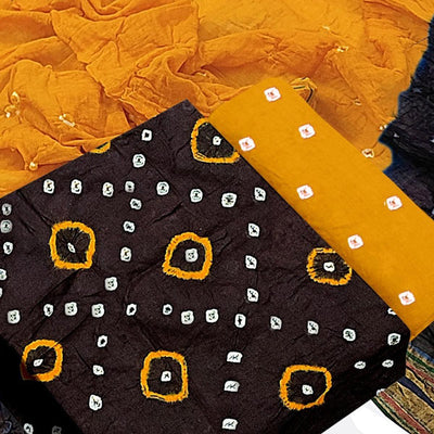 Brown Bandhani Printed Pure Cotton Dress Material