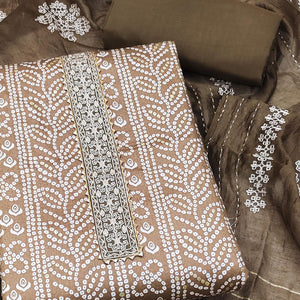 Brown Bandhani Printed Pure Cotton Dress Material