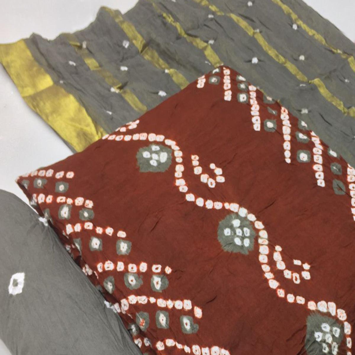 Brown Bandhani Printed Pure Cotton Dress Material