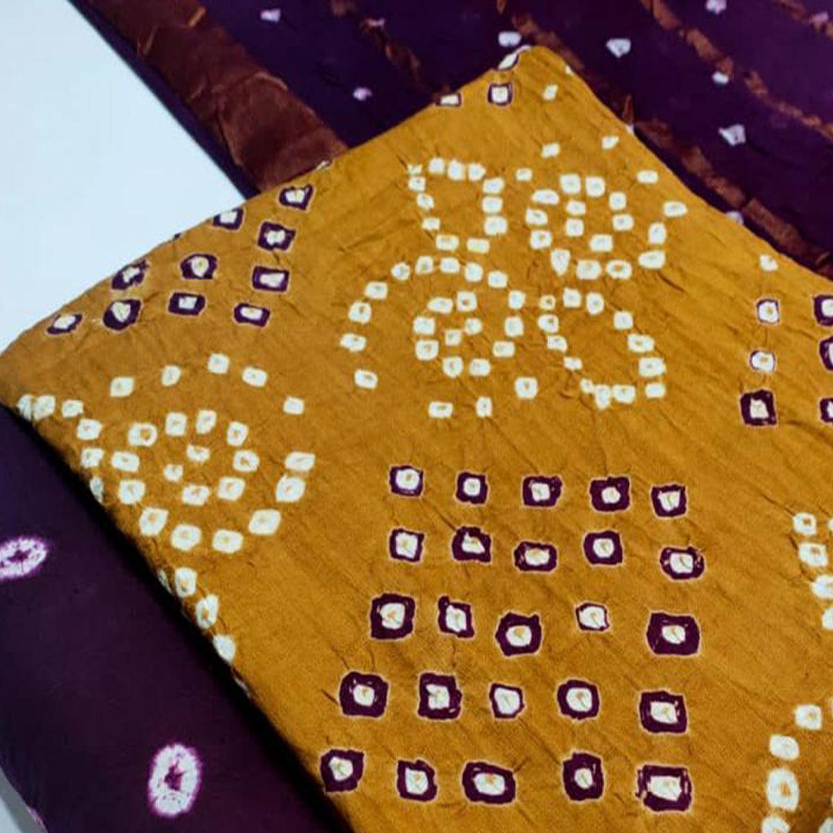 Brown Bandhani Printed Pure Cotton Dress Material