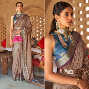 Brown Bandhani Printed With Woven Border Art Silk Saree