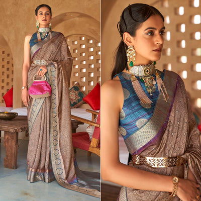 Brown Bandhani Printed With Woven Border Art Silk Saree