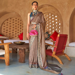 Brown Bandhani Printed With Woven Border Art Silk Saree