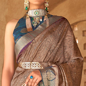 Brown Bandhani Printed With Woven Border Art Silk Saree