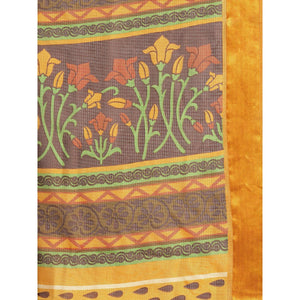 Brown Casual Brasso Printed Saree With Unstitched Blouse