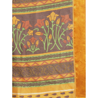 Brown Casual Brasso Printed Saree With Unstitched Blouse