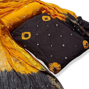 Brown Casual Wear Bandhej And Woven Pure Cotton Dress Material