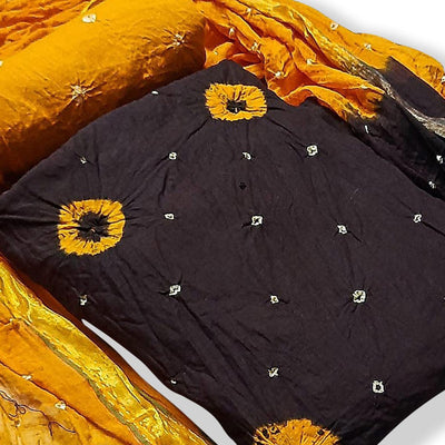 Brown Casual Wear Bandhej And Woven Pure Cotton Dress Material