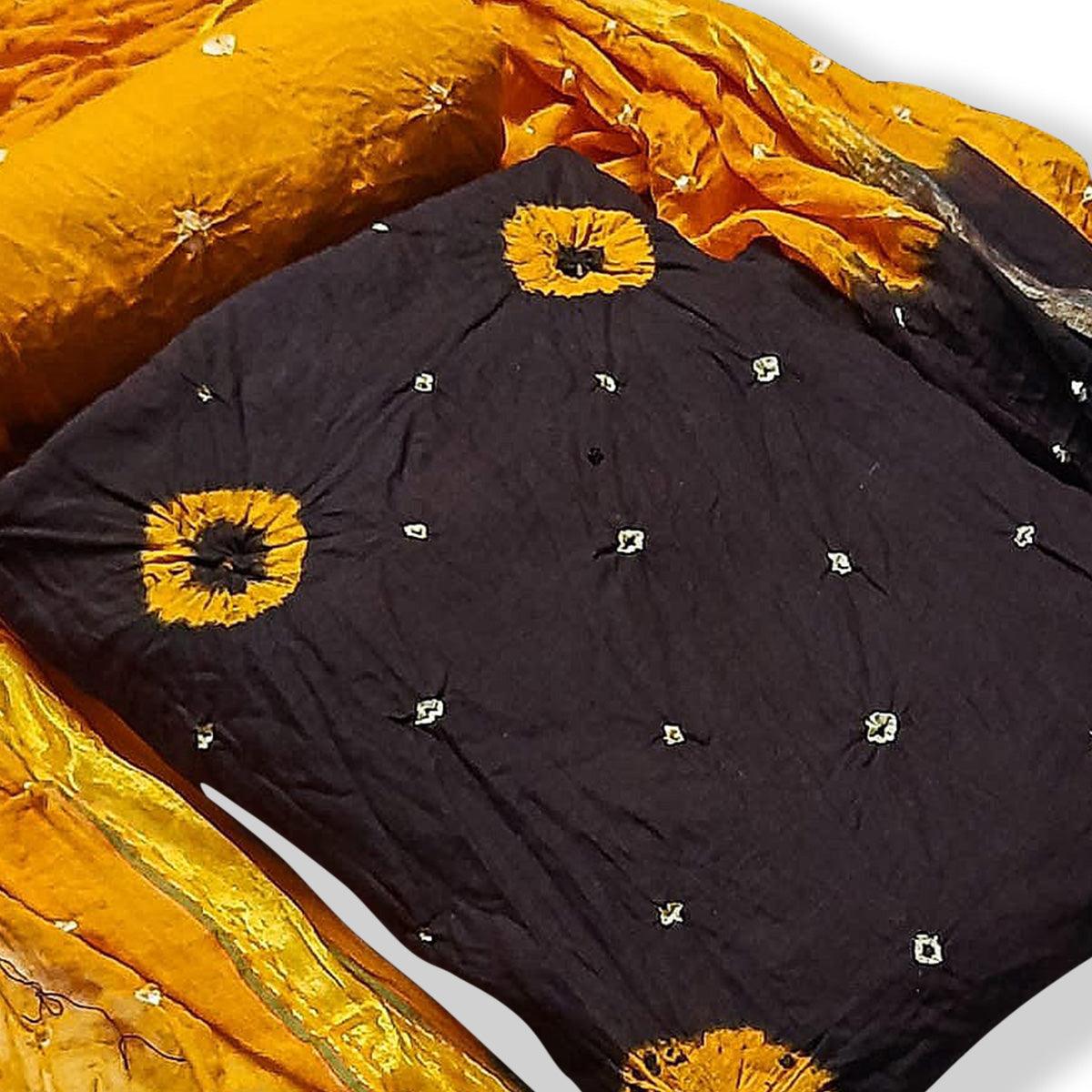Brown Casual Wear Bandhej And Woven Pure Cotton Dress Material